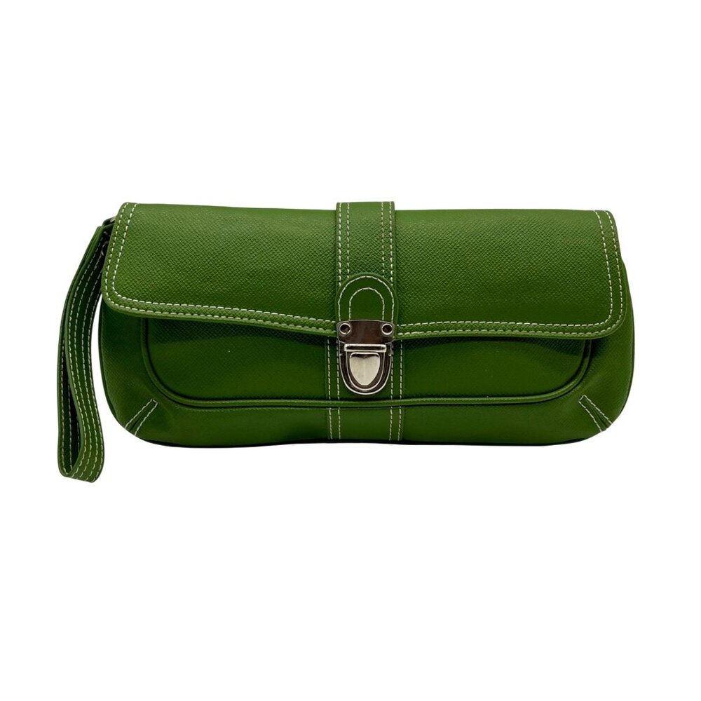 Matrix Green Faux Leather Wristlet Clutch Bag